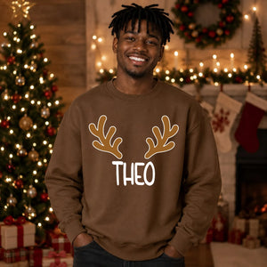Custom Name Reindeer Antlers Christmas Oversized Sweatshirt