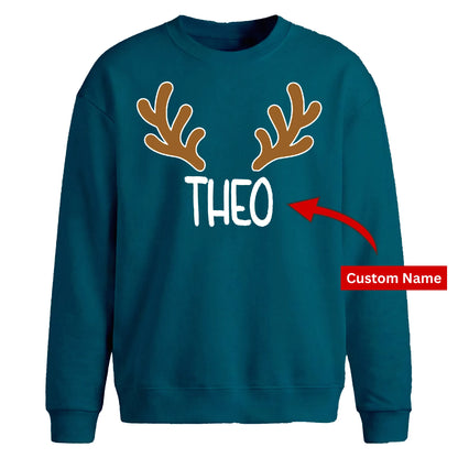 Custom Name Reindeer Antlers Christmas Oversized Sweatshirt