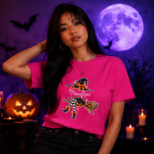 Custom name witch legs graphic Halloween ladies t-shirt
