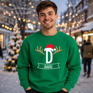 Custom Santa Antlers Monogram Christmas Unisex Sweatshirt