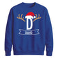 Custom Santa Antlers Monogram Christmas Unisex Sweatshirt