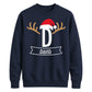 Custom Santa Antlers Monogram Christmas Unisex Sweatshirt