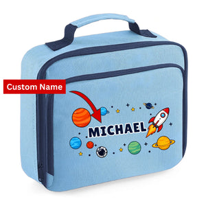 Space Rocket Kids Lunch Bag with Custom Name Insulated Lunch Bag Cooler Box