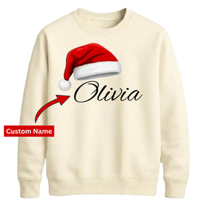 Custom Text Santa Hat Holiday Christmas Unisex Sweatshirt