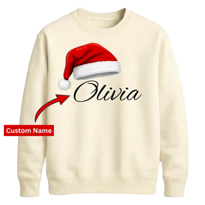 Custom Text Santa Hat Holiday Christmas Unisex Sweatshirt
