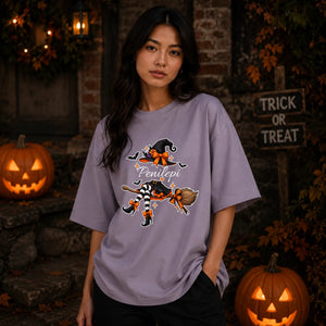 Customised name witch graphic Halloween Oversized T-Shirt