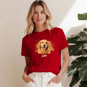 Customised Paint Splash Pet Photo Ladies T-Shirt