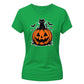 Cute black cat pumpkin graphic Halloween ladies t-shirt