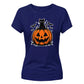 Cute black cat pumpkin graphic Halloween ladies t-shirt