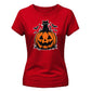 Cute black cat pumpkin graphic Halloween ladies t-shirt