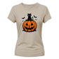 Cute black cat pumpkin graphic Halloween ladies t-shirt