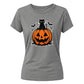 Cute black cat pumpkin graphic Halloween ladies t-shirt