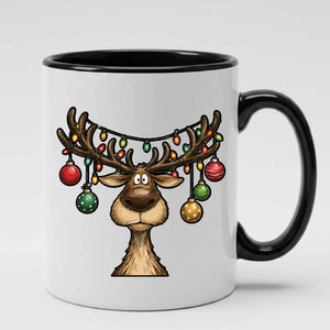 Cute cartoon reindeer bauble graphic accent christmas mug