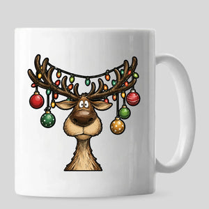 Cute cartoon reindeer bauble graphic accent christmas mug