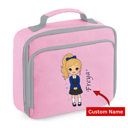 Kids Lunch Bag with Custom Name School Girl Insulated Lunch Bag Cooler Box