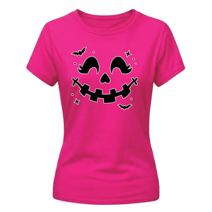 Cute carved pumpkin face graphic Halloween ladies t-shirt