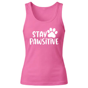 Cute Dog Paw Print Stay Pawsitive Slogan Ladies Tank Top