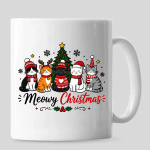 Cute festive cats meowy holiday text rim accent christmas mug