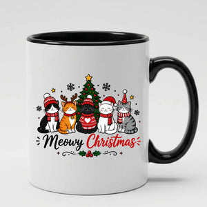 Cute festive cats meowy holiday text rim accent christmas mug