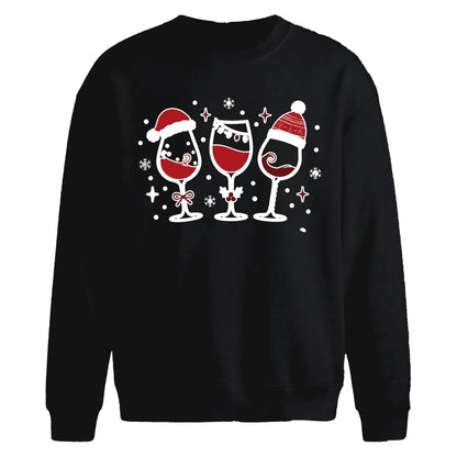 Cute Festive Wine Glasses Christmas Oversized Sweatshirt