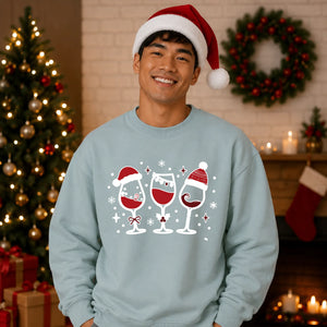 Cute Festive Wine Glasses Christmas Oversized Sweatshirt