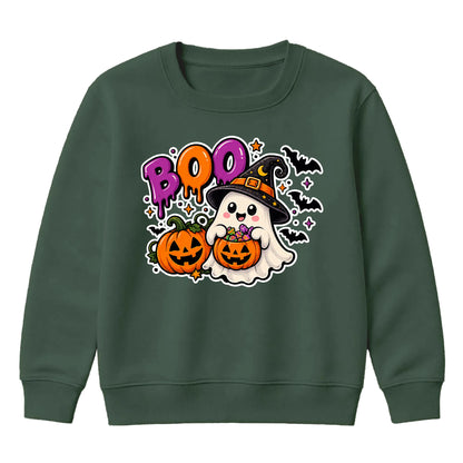 Cute ghost witch hat boo graphic Halloween Kids Sweatshirt