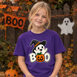 Cute ghost witch hat boo graphic Halloween Kids T-Shirt