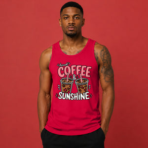 Cute Iced Coffee and Sunshine Slogan Print Men Tank Top