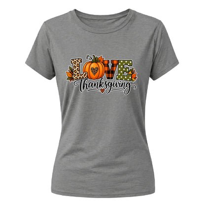 Cute leopard print LOVE pumpkin Thanksgiving Ladies T-Shirt