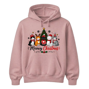 Cute Meowy Cat Tree Slogan Print Christmas Unisex Hoodies