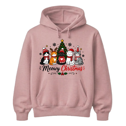 Cute Meowy Cat Tree Slogan Print Christmas Unisex Hoodies