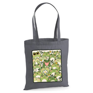Cute playful green frogs pattern graphic cotton Tote Bag