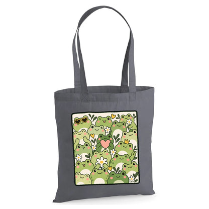 Cute playful green frogs pattern graphic cotton Tote Bag