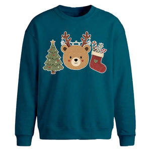 Cute Reindeer Bear Graphic Christmas Oversized Sweatshirt