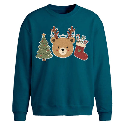 Cute Reindeer Bear Graphic Christmas Oversized Sweatshirt