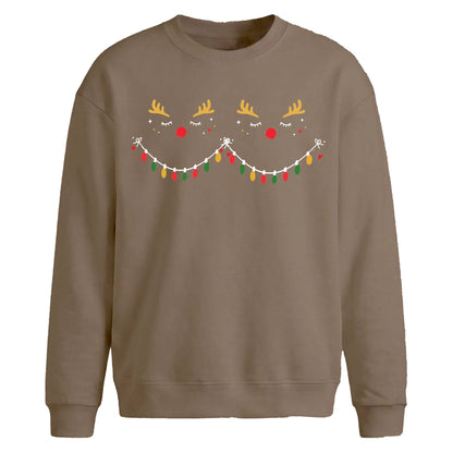 Cute Reindeer Faces Lights Christmas Oversized Sweatshirt