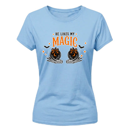 Cute skeleton magic quote graphic Halloween ladies t-shirt