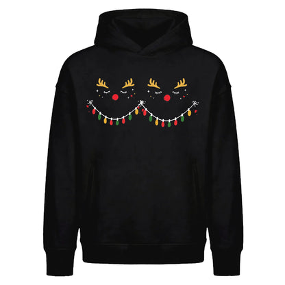 Cute Sleeping Reindeer Lights Christmas Oversized Hoodie