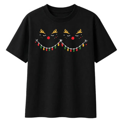 Cute Sleeping Reindeer Lights Christmas Oversized T-Shirt