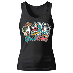 Cute Surfing Ducks Good Vibes Summer Graphic Ladies Tank Top