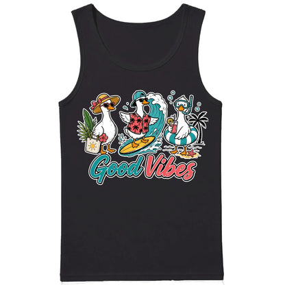 Cute Surfing Ducks Good Vibes Summer Graphic Men Tank Top