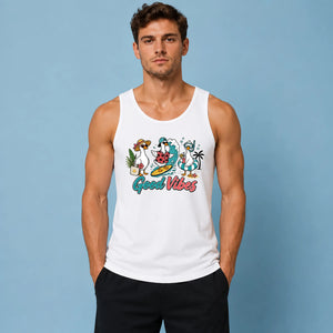 Cute Surfing Ducks Good Vibes Summer Graphic Men Tank Top