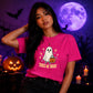 Cute trick or treat ghost graphic Halloween ladies t-shirt