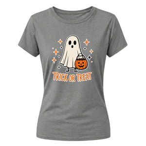 Cute trick or treat ghost graphic Halloween ladies t-shirt