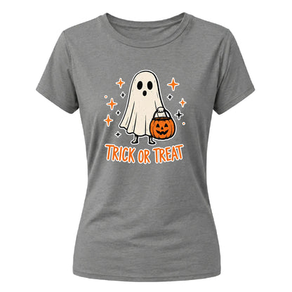 Cute trick or treat ghost graphic Halloween ladies t-shirt