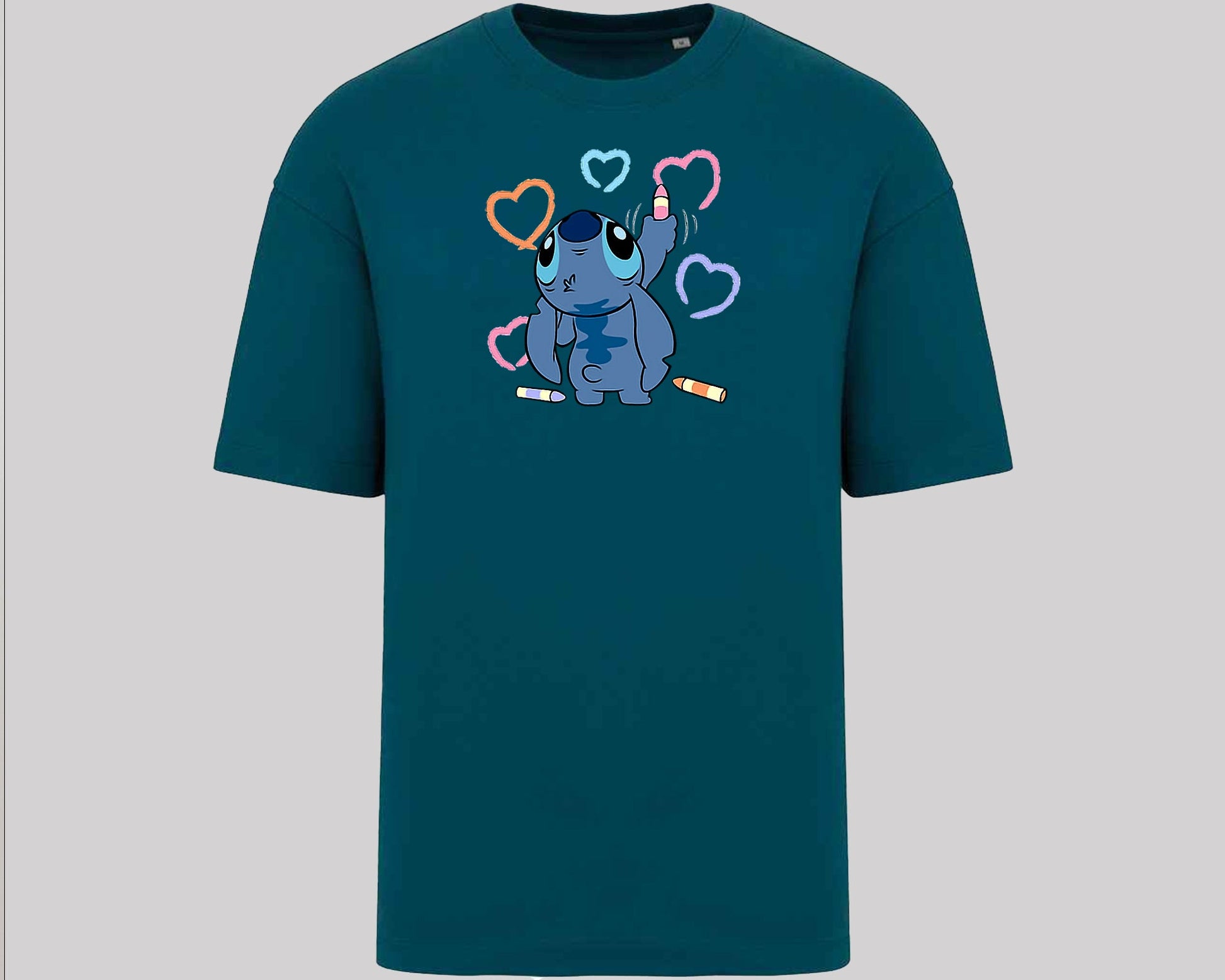 Stitch Graphic Oversized T-Shirt, Unisex Funny Cute Cartoon Tee, 100% Organic Cotton Oversized Fit Top M8407