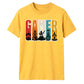 Vintage Retro Stripes Gamer Silhouette Graphic Unisex T-Shirt