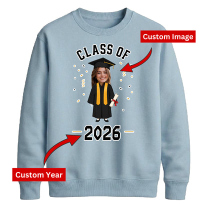 Custom Photo Unisex Sweatshirt Class of 2026 Graduation Gift for Him or Her