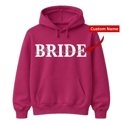 Personalised Script Name Overlay Top Bride Unisex Hoodie