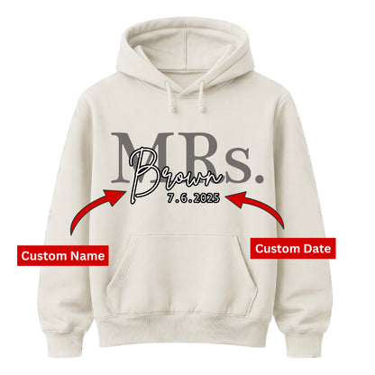 Personalized Mrs Marriage Date Print Bride Unisex Hoodie